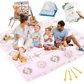 JMHRJKL 200 * 200CM Desechables Manta para Picnic, 2 Bolsas Impermeable Tapete para Playa, Embalaje Independiente Portátil con 4 Clavos Resistentes al Viento, Adecuado para Playas, Césped y Camping