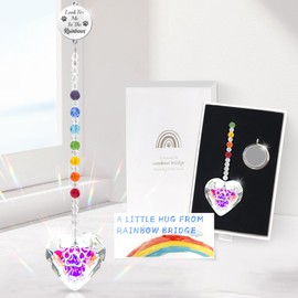 Teeloray Pet Memorial Gifts for Dogs Rainbow Bridge Dog Memorial Gifts for Loss of Dog Rainbow Maker Heart-Shaped Crystal Suncatcher with Sympathy Card Dog Memorial Ornament Windows Hanging Decor