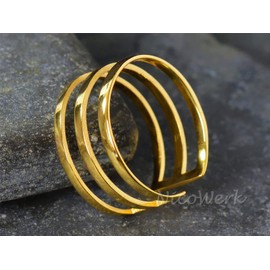 NicoWerk SRI638 Women's Silver Ring 925 Sterling Silver Wide Golden Band Ring Multi-Row Smooth Openwork Adjustable Open, Sterling Silver