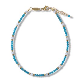 Morchic Adjustable Anklet for Women. Colorful Natural Gemstone Foot Chain Jewelry Summer Beach 2mm Tiny Beads 9.5", 9.5, 宝石, Amethyst