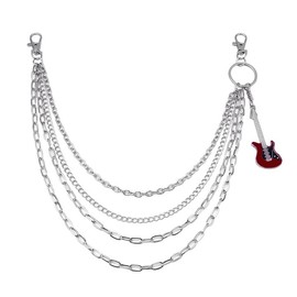 Punk Guitar Pendant Layered Goth Pants Trouser Chain for Women Men Enamel Hip Hop Stylish Gothic Pocket Wallet Belt Jean Waist Chains Charm Statement Cool Music Lover Festival Body Jewelry (Red)