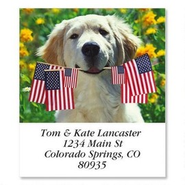 Patriotic Pup Square Return Address Labels - Set of 144 1-1/8" x 2-1/4" Self-Adhesive, Flat-Sheet labels