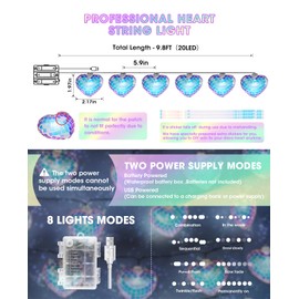 AceList Iridescent Decor Heart String Light 20 LED 9.8Ft Disco Ball Decor - Battery & USB Powered, Holographic Party Decorations Fairy Light for Bachelorette Christmas and Wedding