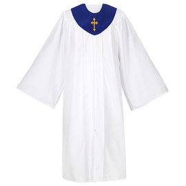 Erligo Unisex Matte Choir Robe Choir Stole V Shape Sash with Embroidery Cross Set for Church Baptism Officiant Confirmation (V Shape Stole, Blue, 45)