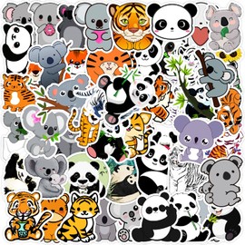Cute Animal Stickers,50Pcs Vinyl Waterproof Cartoon Panda and Tiger Stickers Decal for Laptop,Bumper,Skateboard,Water Bottles,Computer,Phone, Cool Stuff for Teens, Kids, Adults
