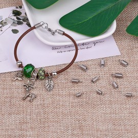 Cheriswelry 50pcs 304 Stainless Steel Tube Coil Cord Ends Caps 11x5mm Leather Cord Ends Tip Caps Fastener Crimp Clasp for Jewelry Making