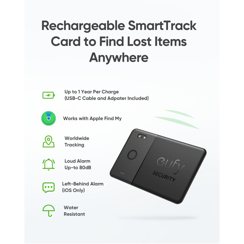 eufy Security SmartTrack Card E30 (Black, 1-Pack), Rechargeable, Works with
