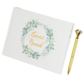 PATIKIL Guest Book, Wedding Guest Sign Book, Reception Signing Book, Birthday Bridal Shower Party Decoration Supplies with Diamond Pen, Green Leaf