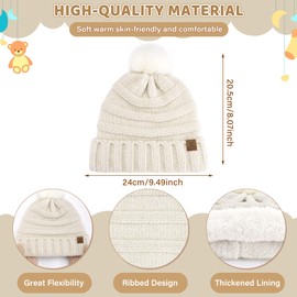 Bequemer Laden Toddler Kids Winter Warm Knit Beanie Hat Neck Warmer Scarf Gloves Set with Pompom Gifts for 0 1 2 3 4 Years Old Girls Boys