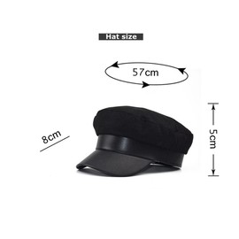 VANTOBEST Classic British Flat Top Fisherman Hat Cotton Fishermans Sailor Fiddler Hat Cap Newsboy Hat Visor Beret Cap with Metal Buckle for Women Girls (Black)