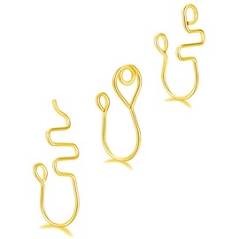 Fxiqini 3Pcs African Nose Cuff Non Piercing Clip On Nose Ring Stainless Steel Fake Nose Ring for Women Men Gold Tone 20G