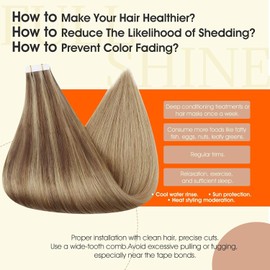 Full Shine Tape in Hair Extensions Bronze Blonde Balayage 18 Inch Hair Extensions for Women Color 10/16/16 Ombre Real Human Hair Extensions 20 Pieces 50 Grams