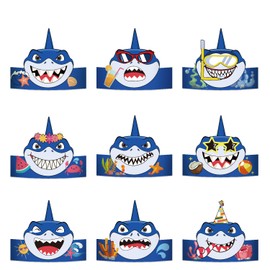 9Pcs shark birthday Party Hats，Headbands Paper Party Crown for Boys Girls - Shark Paper Crowns for Birthday Decoration