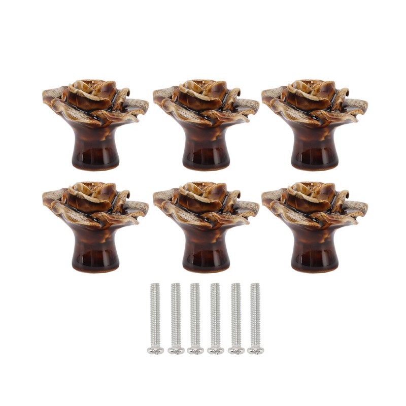 6Pcs Cabinet Knob Rose Flower Shape Delicate Ceramic Knob for
