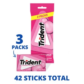 Trident Bubblegum Sugar Free Gum, 3 Packs of 14 Pieces (42 Total Pieces)