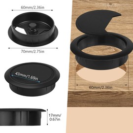 Flintronic 6PCS Desk Grommet with Hole Saw, Ø60mm(2.4 inch) Desk Cable Grommets, Round Desk Cable Hole Cover, Computer Cord Cable Wire Grommet for Home and Office Table Management (Black)