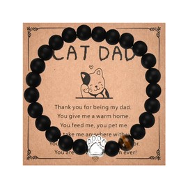 Kilener Gifts for Cat Dads Beaded Bracelets for Men Pet Gifts for Cat Owner Cat Dad Gifts for Men Birthday Christmas Gifts for Cat Lovers Best Friend Boyfriend Dad Natural Stone Bracelet