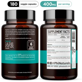 PhiNaturals™ Citrato de Magnesio 400mg | 180 Cápsulas Veganas | Fuerza Ósea, Músculos y Energía | Sin Gluten, Sin OGM, Puro y Natural