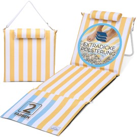 Strandmatte klappbar mit Dicker Polsterung –strandliege klappbar leicht für Strand, See & Garten – Bequeme Liegefläche, stabil & langlebig (Sonnengelb)