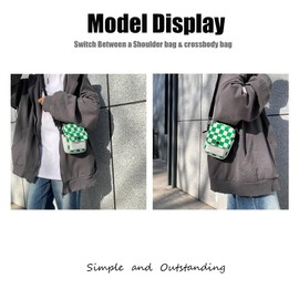 Creative Storm Small Checkered Crossbody Messenger Purse for Women/Man,Cute Shoulder Bag whit Detachable Strap (green)