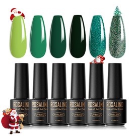 ROSALIND Green Semi-Permanent Nail Polish, 6 Colors Mini Semi-Permanent Nail Polishes Green Glitter Gel Nail Polish UV/LED Kit Nail Polish Manicure Valentine's Day Gift