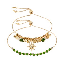 Alex and Ani North Star Bolo Bracelet, Set of 2,Shiny Gold, Green Charm, Expandable from 6.5 inches to 8 inches