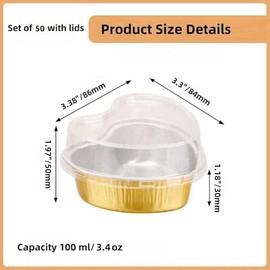 50 Sets herzförmige Kuchenformen, herzförmige Backformen, 100 ml, Mini-Aluminiumfolie, Cupcake-Förmchen für Valentinstag, Hochzeit, Partys, Dessert-Backbehälter (50, Gold)