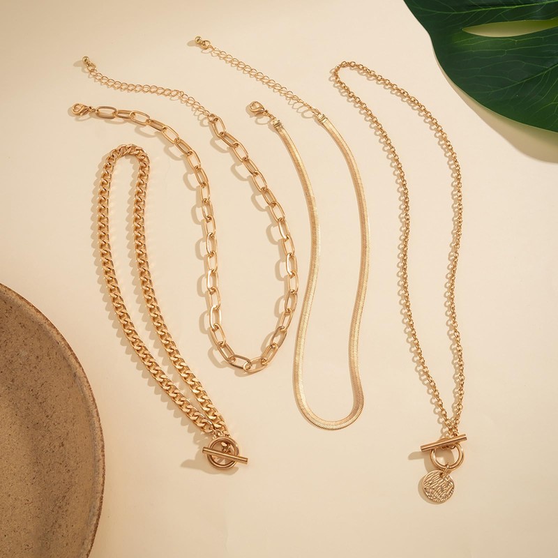 Gold Necklace Stack Layered Necklaces for Women Trendy Cuban Pearl