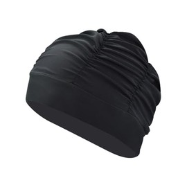 ccHuDE Pleated Swimming Cap Long Hair Swim Cap Bathing Swimming Hat Adult Swim Hat Elastic Bath Cap Fabric Elastic Swim Cap for Adults Black