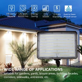 WHLED Dusk to Dawn 150W LED Flood Light with 1/2'' Knuckle Mount (Plate Included), 5000K 21000LM 100-277V, ETL Security Lighting for Sign/Flagpole/Tree/Yards/Advertising Boards, Brown, WH-FL150W