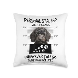 Funny Personal Stalker Black Toy Poodle Dog Owner Throw Pillow