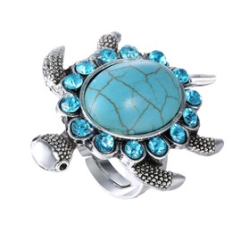 Inateannal Turtle Turquoise Ring Boho Blue Crystal Sea Turtle Ring Adjustable Open Ring Birthstone Ring Jewelry for Women Girls