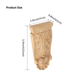 2PCS Unpainted Natural Solid Wood Carved Corner Onlay Applique 5.9x2.8 Inch Vintage Home Decor Decorative European Style Corners Corbels for Home Wall Furniture Decoration