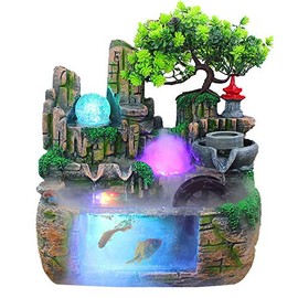 Electric Artificial Rockery Desktop Water Fountain Decor Office Decor - Chinese LED Rockery Water Artificial Fountain Waterfall Desktop Decor 110V (Model 1)