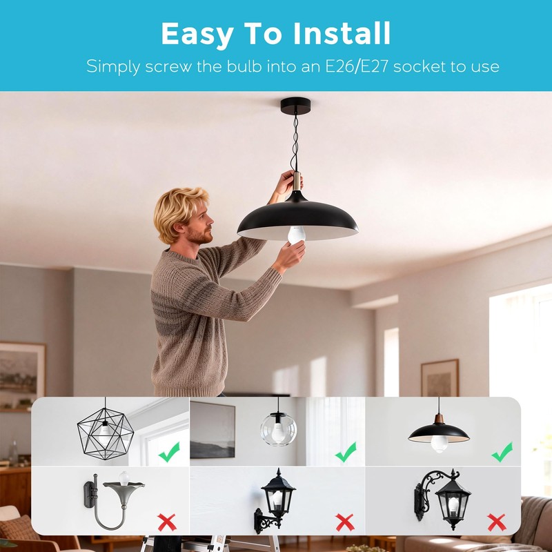 Bgmonster 6 Pack Motion Sensor Light Bulbs, 12W(100W Equivalent) Motion