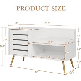 VECELO Shoe Bench with Storage for Entryway, Removable Padded Cushion, Lourvered Door, Adjustable Shelf, 31.5''L X 13''W X 19''H, White