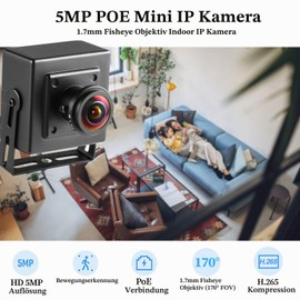 REVODATA 5MP POE IP Mini Camera, Ultra HD 2880 x 1620p, 1.7 mm Fisheye Lens (170° FOV), Small Camera H.265 Surveillance Motion Detection, PC/Phone App (I706-3-P)