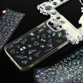 TIESOME 24 Sheets Holographic Kpop Deco Stickers for Photocards, Laser Korean Stickers Self Adhesive Clear Glitter Stickers Chain Butterfly Bubbles Snowflake Musical Note Decals Bling Sticker DIY Art