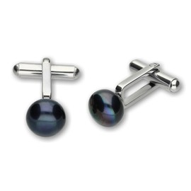 Pearlina Black Pearl Cufflinks Freshwater Cultured Pearl (10-11mm) Stainless Steel For Men Or Women