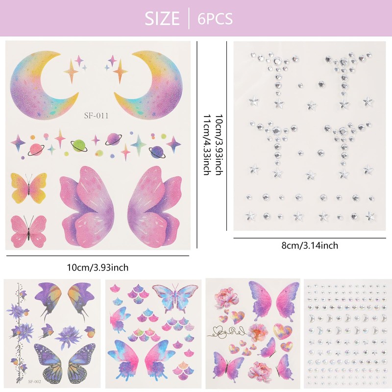Mayoii Butterfly Temporary Tattoos and Face Gems Stickers Kit for