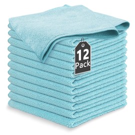 Trapos de Cocina, Paños de Microfibra 12PCS, Cleaning Cloth 40 x 40 cm, Toallas de Microfibra Limpieza, Súper Absorbente, Lavable y Reutilizable, Trapo Microfibras para Cocina、Automóvil-Azul Cielo