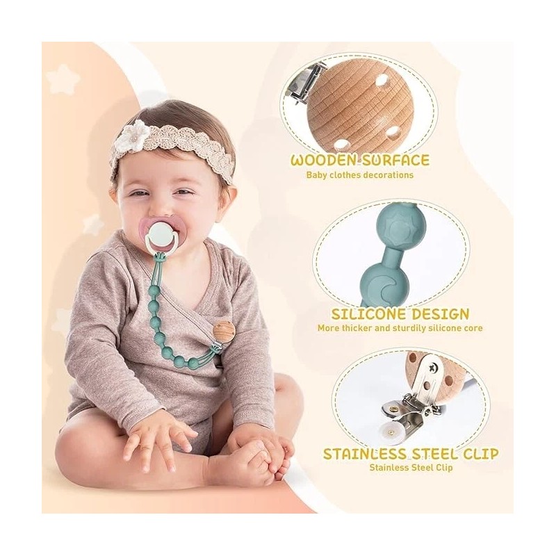Seposeve 4 Pak Pacifier Holder Clips, Keeps Pacifier Clean, Soft