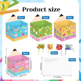 CIEOVO 24 Set Back to School Baskets for Gifts Empty with Cellophane Basket Bags Bows, Welcome Back to School Treat Boxes Market Tray Cardboard Basket to Fill for Back to School Classroom Party Decor