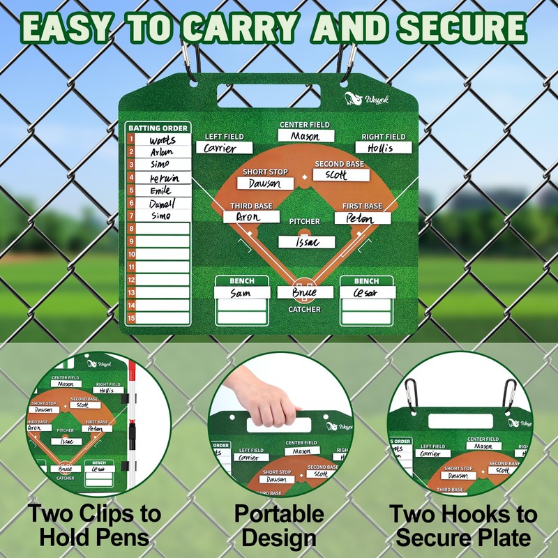 WISYOK Double-Sided Magnetic Baseball Lineup Board for Dugout, Includes 40