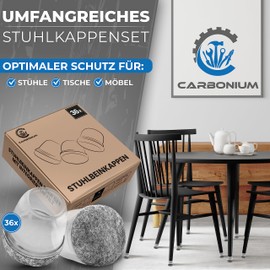 36 Chair Leg Caps Transparent with Grey Felt – Also Ideal for Slanted Chair Legs – Durable Chair Leg Protectors for Chairs [Round] – Premium Felt Gliders for Chairs, Sofa, Table with 14-20 mm Diameter