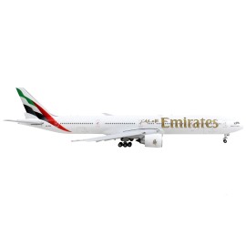 DCD 1/400 Diecast Model Boeing 777-300ER Commercial Aircraft Emirates Airlines White Tail Stripes with Flaps Down White