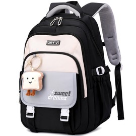 Makukke School Backpack Teenager School Bag Girls 5th Class 30L Storage Space School Bag Waterproof Backpack School Casual Children's Backpack with Cute Pendant, black, Daypack Backpacks