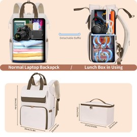 BERTASCHE Lunch Backpack for Women, 17.3 Inch Laptop Backpack with Insulated Cooler Lunch box, Nurse Backpack for Teacher Work Travel College Picnic, Black-Beige