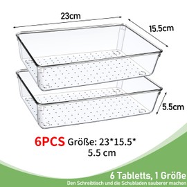 6 Pieces Clear Drawer Organiser, Orgeniser Boxes, Dressing Table, Sorting Box, Drawer Organiser System, Make Up Bathroom Drawer Organiser, for Kitchen, Cosmetics, Desk, Office, Bathroom Drawer