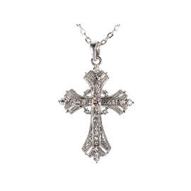 Alilang Silvery Tone Religious Cross Pendant Necklace Clear Crystal Rhinestones,Silver Clear